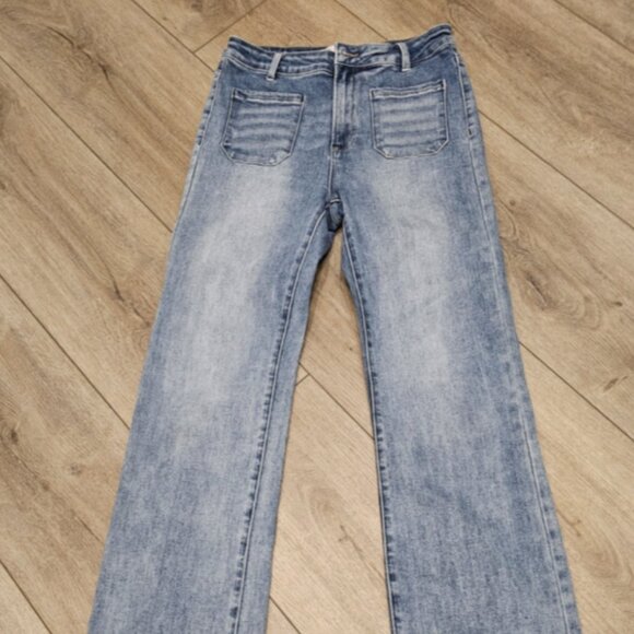 Freckled Poppy x Risen Bootcut Jeans- Women's 11/30 Patch Pocket Stretch Boho - Picture 1 of 13